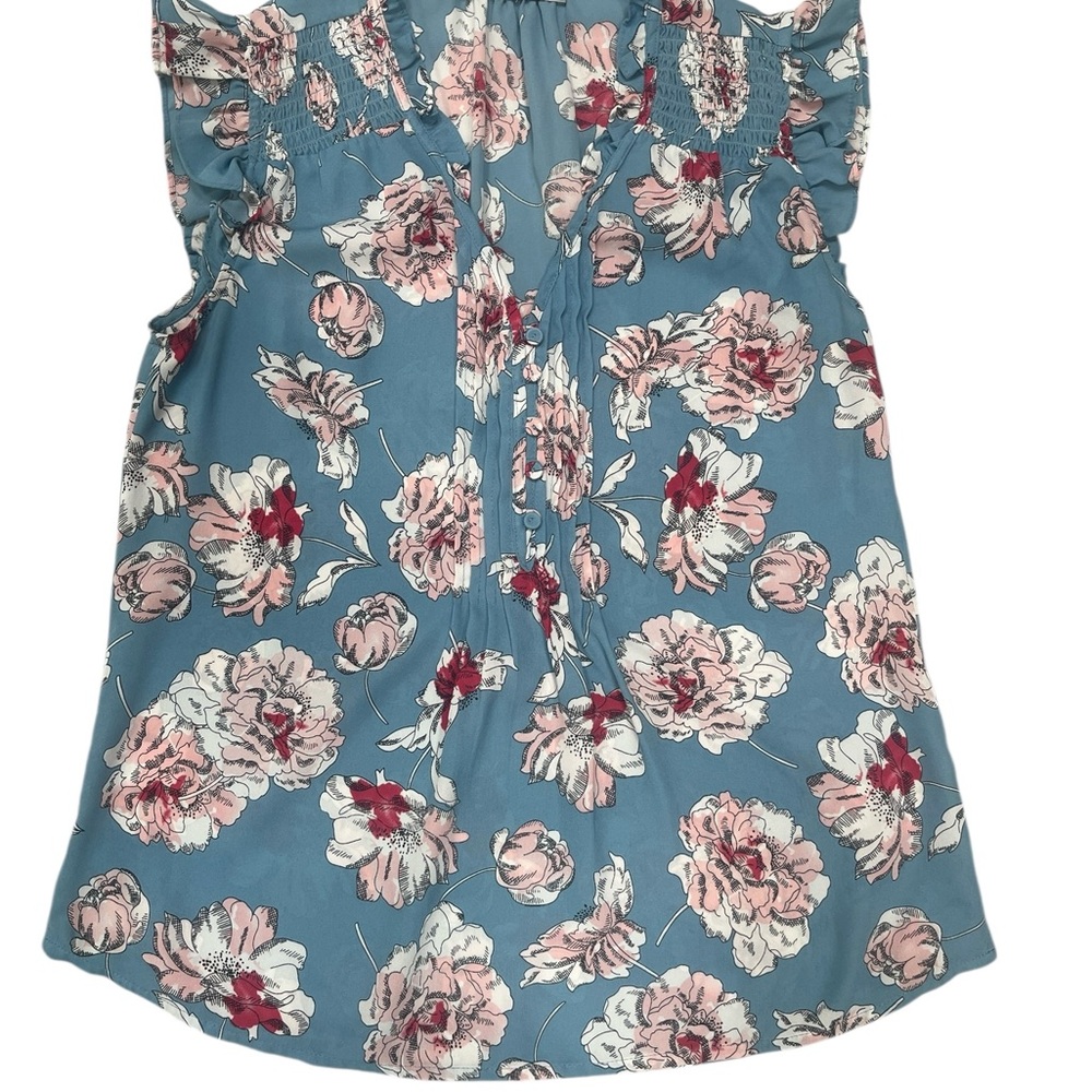 Daniel Rainn Floral Print Blouse Smocked Neckline & Ruffle Sleeves, Small - Picture 14 of 16